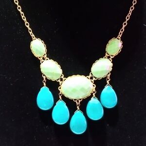 David Aubrey Gold Tone Green & Blue Acrylic Bib Necklace